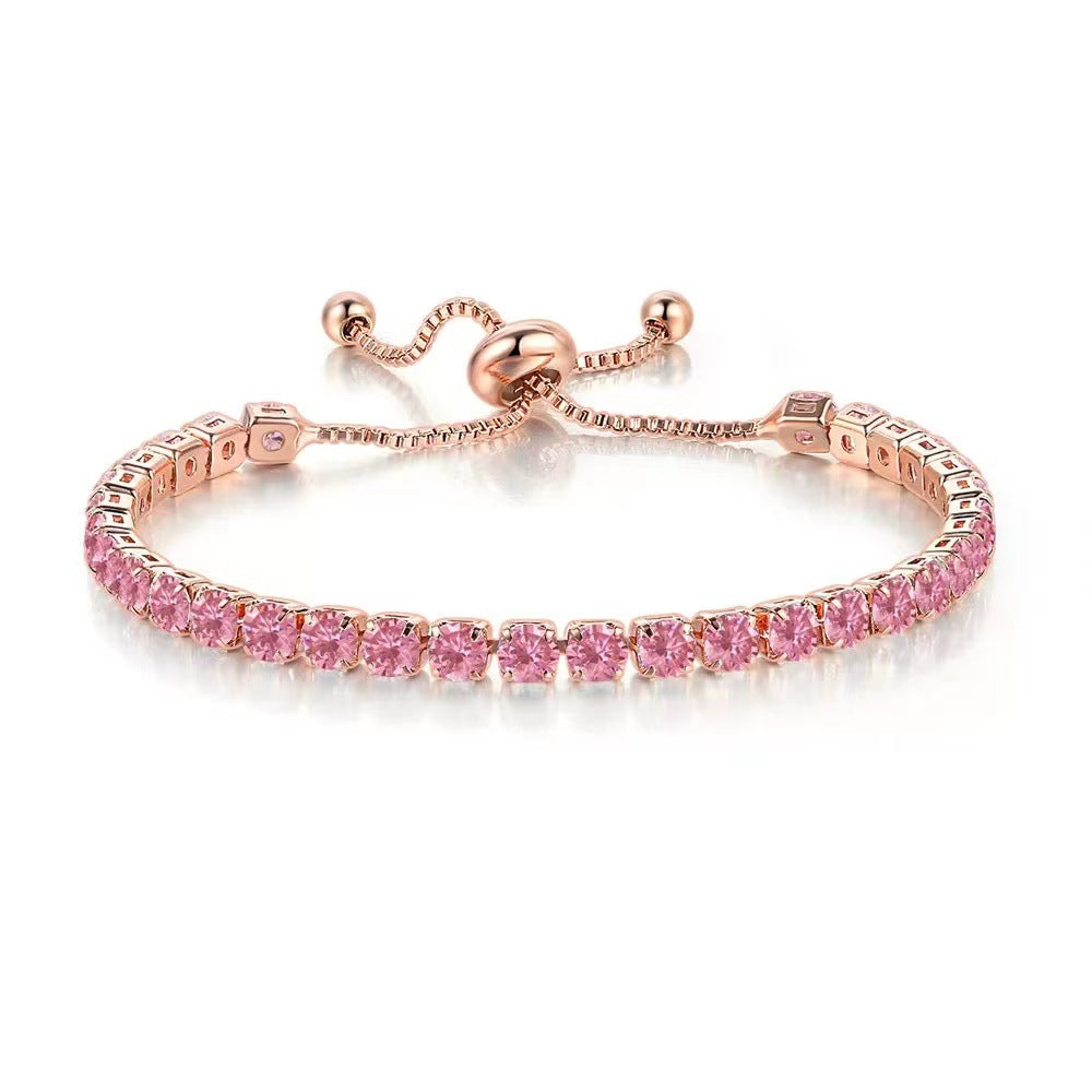 Wholesale 4mm round single row full diamond adjustable crystal tennis birthstone copper bracelet